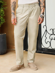 Mens Saltbox Beige Pleated Parachute Trousers
