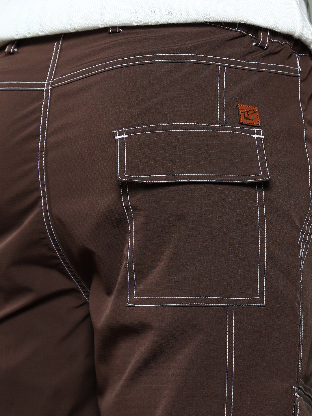 Mens Chocolate Brown Contrast Stitch Utility Trousers
