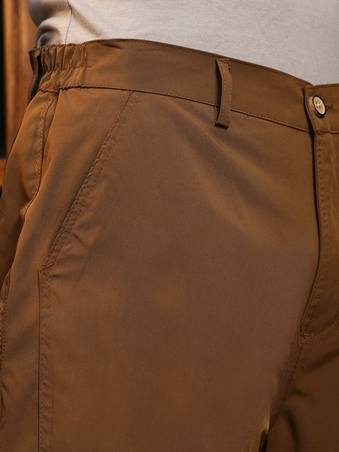Mens Chocolate Brown Panelled Straight Fit Trousers