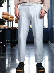 Mens Cloud Grey Adjustable Chino Tailored Trousers