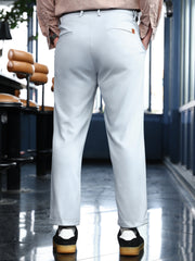 Mens Cloud Grey Adjustable Chino Tailored Trousers