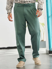 Mens Emerald Green Double Pleated Tailored Trousers