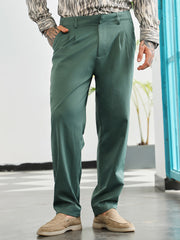 Mens Emerald Green Double Pleated Tailored Trousers