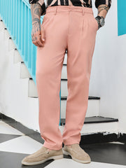 Mens Mauve Pink Double Pleated Tailored Trousers