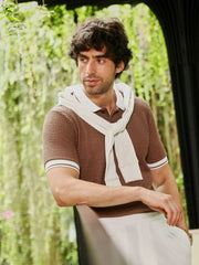 تيشيرت بولو محبوك بلون متباين