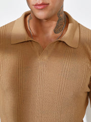 Stripe-Knit Polo T-Shirt
