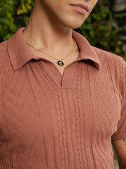 Geometric-Textured Polo T-Shirt