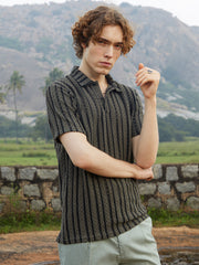 Tactile-Striped Polo T-Shirt