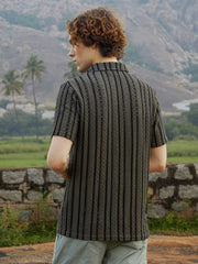 Tactile-Striped Polo T-Shirt