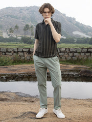 Tactile-Striped Polo T-Shirt