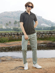 Tactile-Striped Polo T-Shirt
