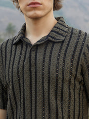 Tactile-Striped Polo T-Shirt
