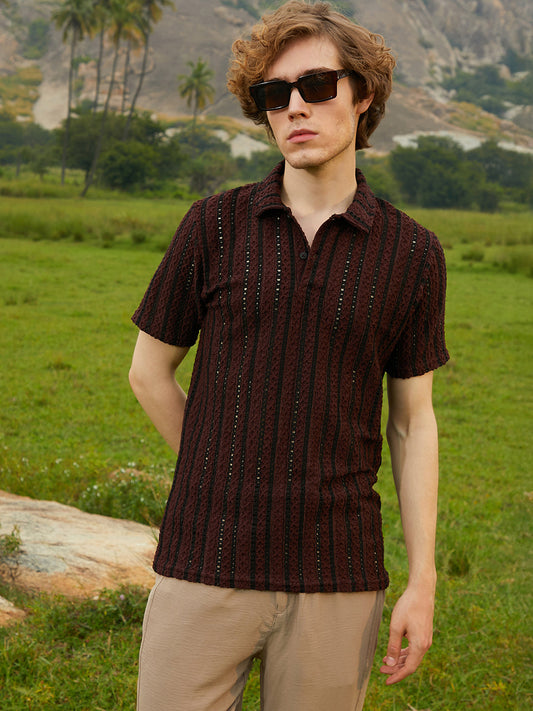 Tactile-Striped Polo T-Shirt
