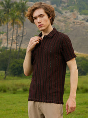 Tactile-Striped Polo T-Shirt
