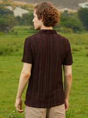 Tactile-Striped Polo T-Shirt