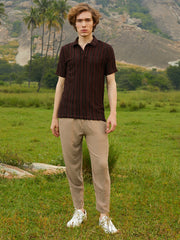 Tactile-Striped Polo T-Shirt