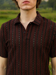 Tactile-Striped Polo T-Shirt