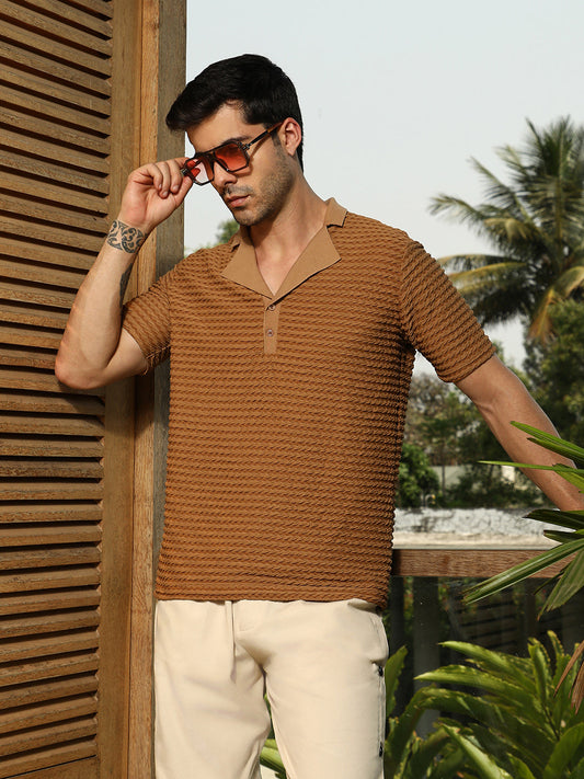 Crease-Tactile Cuban Polo T-Shirt