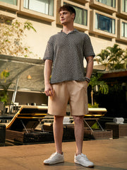 Mesh-Tactile Knit Polo T-Shirt
