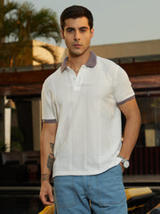 Contrast Open-Knit Polo T-Shirt