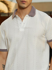 Contrast Open-Knit Polo T-Shirt