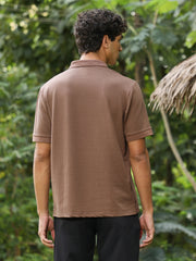 mens ash brown seersucker jacquard polo t shirt