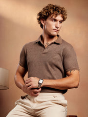 Solid Ribbed Polo T-Shirt