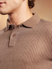 Solid Ribbed Polo T-Shirt