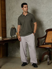 Solid Ribbed Polo T-Shirt