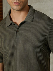 Solid Ribbed Polo T-Shirt