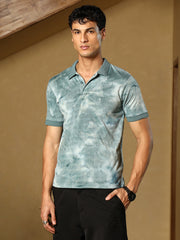 mens viridian green dye panel jacquard polo t shirt