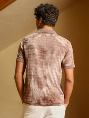 mens ash brown dye panel jacquard polo t shirt