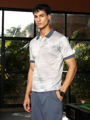 mens cloud grey dye panel jacquard polo t shirt