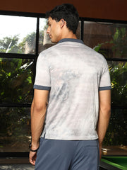 mens cloud grey dye panel jacquard polo t shirt