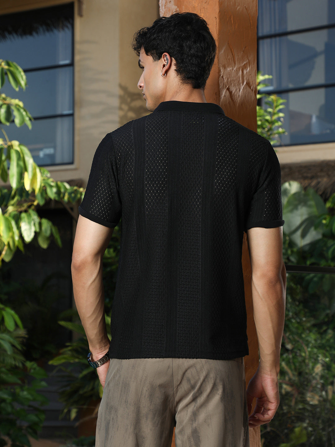 mens onyx black marquise panel jacquard polo t shirt