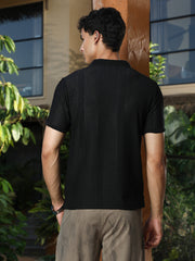 mens onyx black marquise panel jacquard polo t shirt