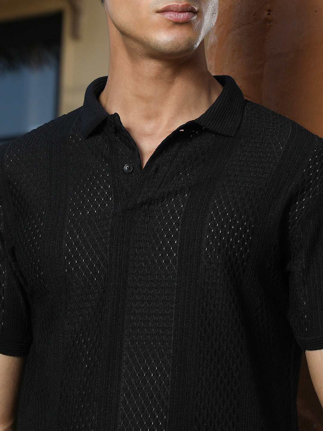 mens onyx black marquise panel jacquard polo t shirt