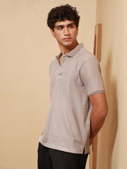 mens almond beige marquise panel jacquard polo t shirt