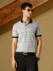 mens cream white shadowed polka polo t shirt