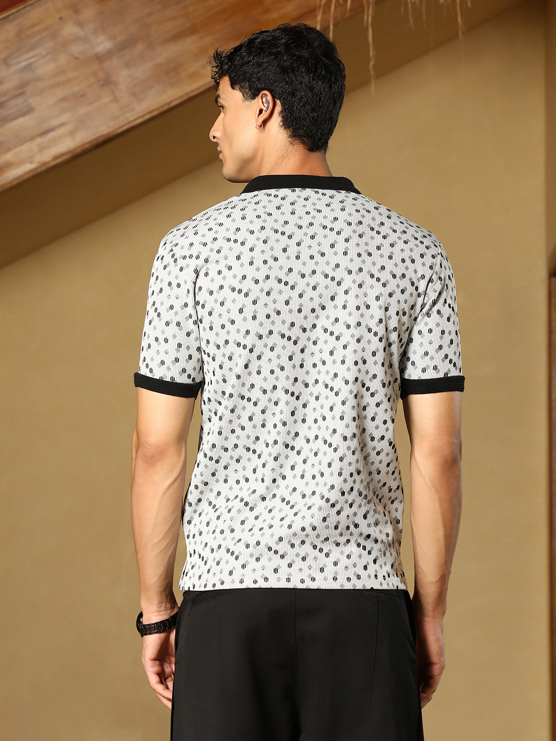 mens cream white shadowed polka polo t shirt