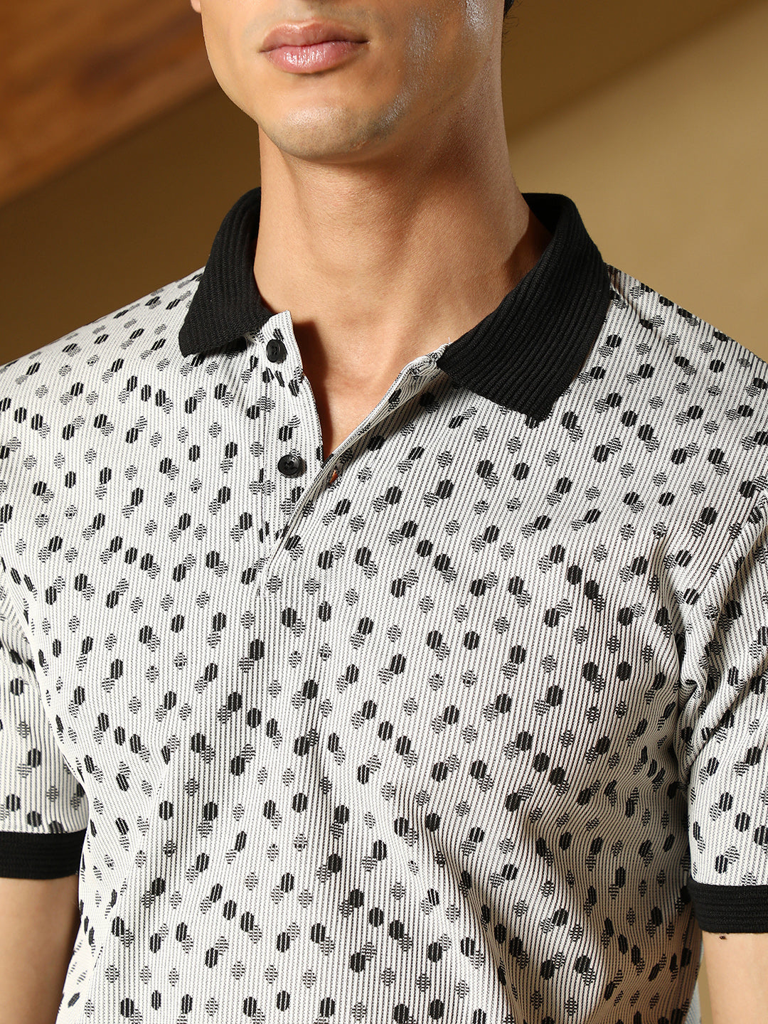 mens cream white shadowed polka polo t shirt