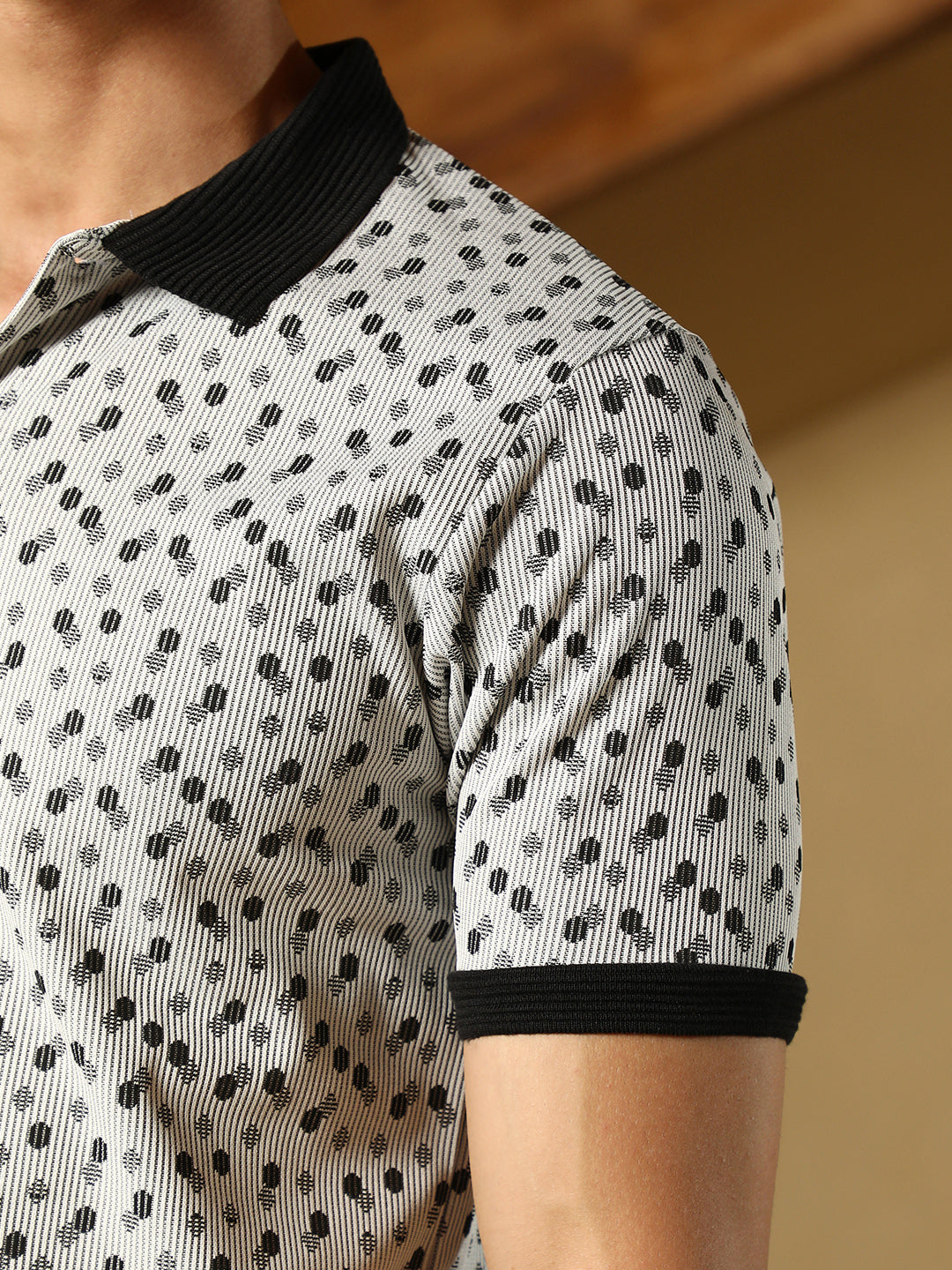 mens cream white shadowed polka polo t shirt