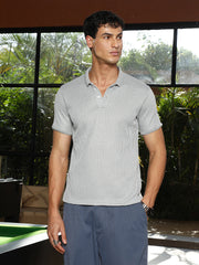 mens coin grey solid ribbed polo t shirt