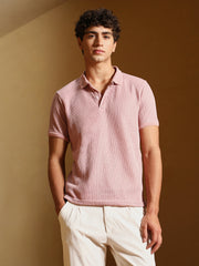 mens blush pink solid ribbed polo t shirt