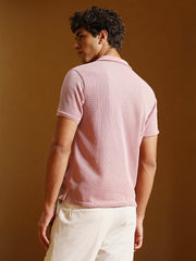 mens blush pink solid ribbed polo t shirt