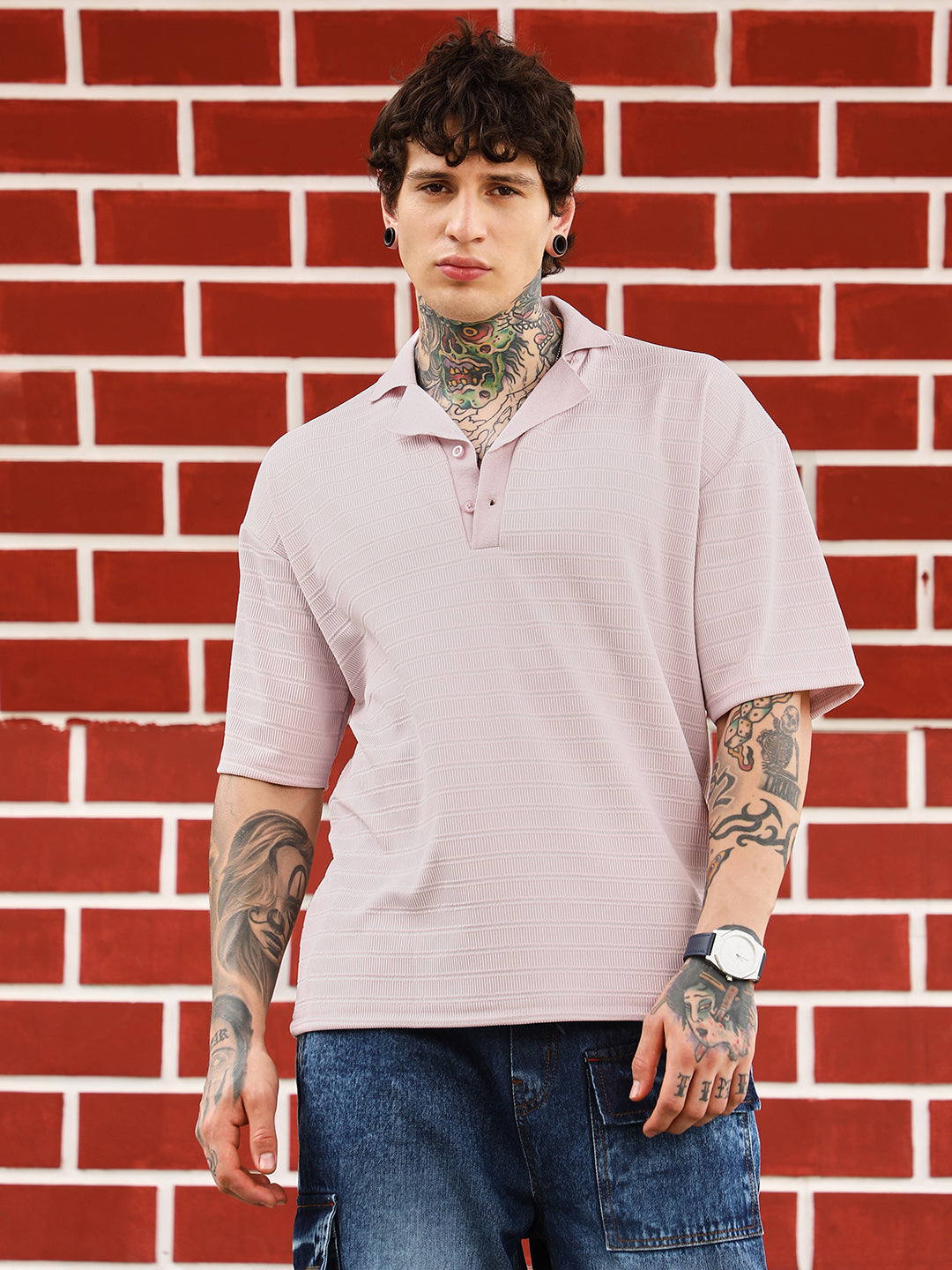 mens light rose coil tactile cuban polo t shirt