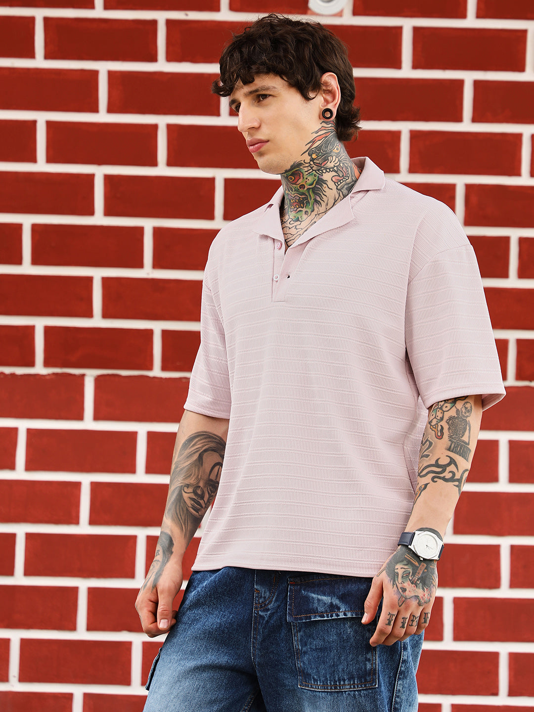 mens light rose coil tactile cuban polo t shirt