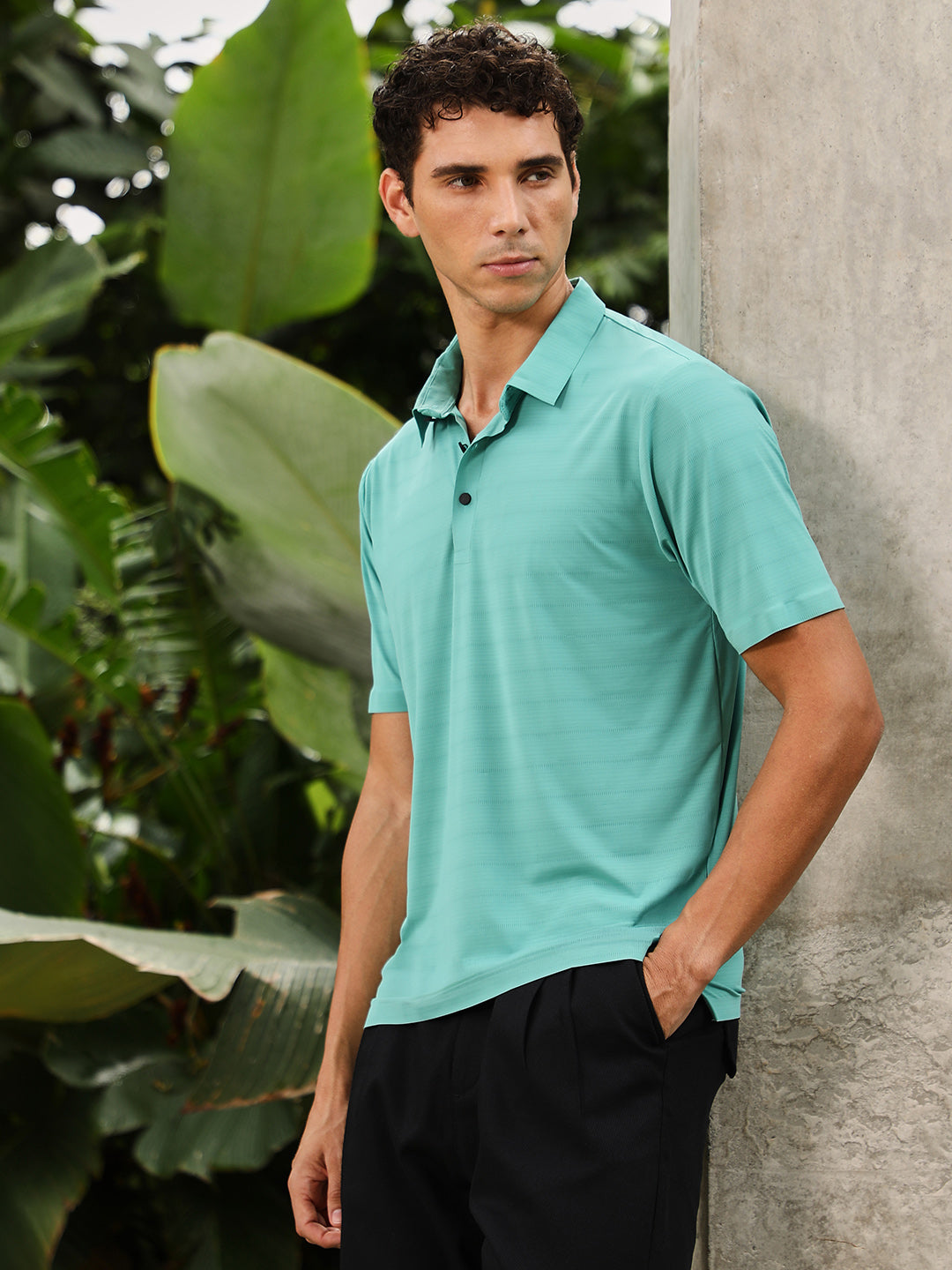 mens aqua green seamless gradient texture polo t shirt
