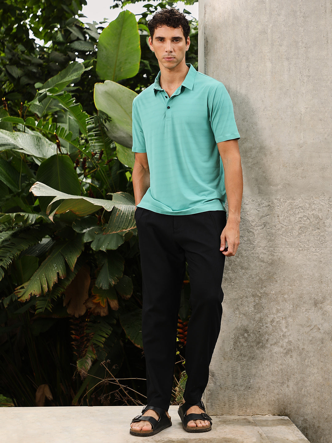 mens aqua green seamless gradient texture polo t shirt
