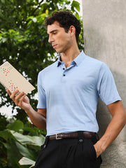 mens misty blue seamless gradient texture polo t shirt